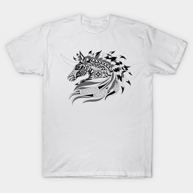 wild unicorn horse in mandala crazy pattern T-Shirt by jorge_lebeau